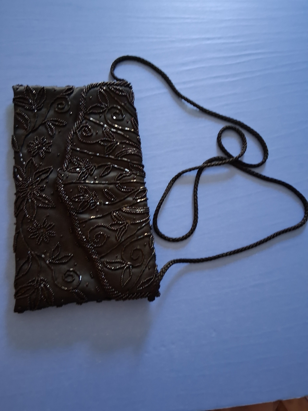 Source Unknown Black Beaded Floral Wristlet Clutch